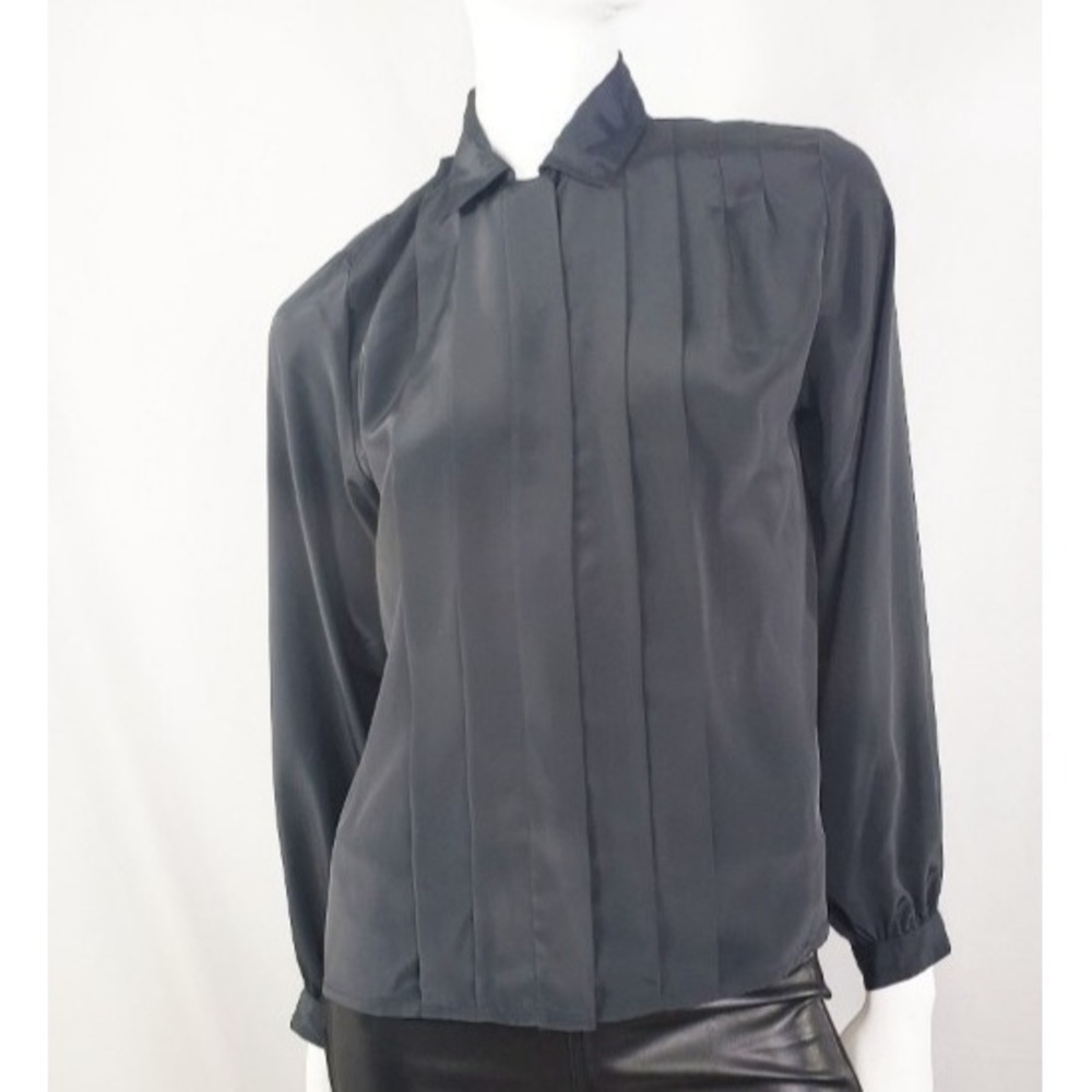 Vtg Kristen Poly Button Down Blouse Top Pleats Whimsigoth Dark Academia Sz 8